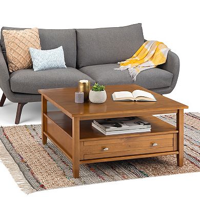 Simpli Home Warm Shaker Square Rustic Coffee Table - Light Golden Brown