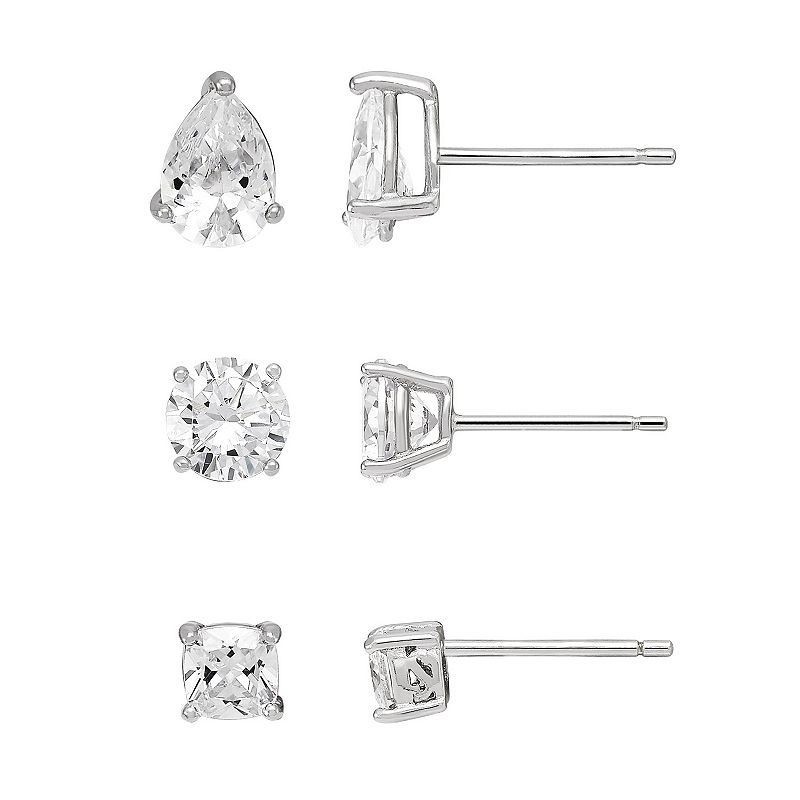 DiamonLuxe Sterling Silver Cubic Zirconia Stud Earring Set, Womens, White