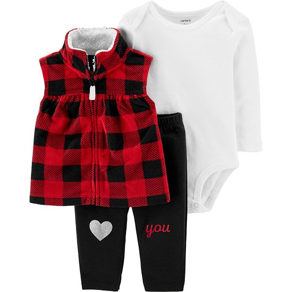 Baby Girl Carter's 3Piece Buffalo Check Little Vest Set