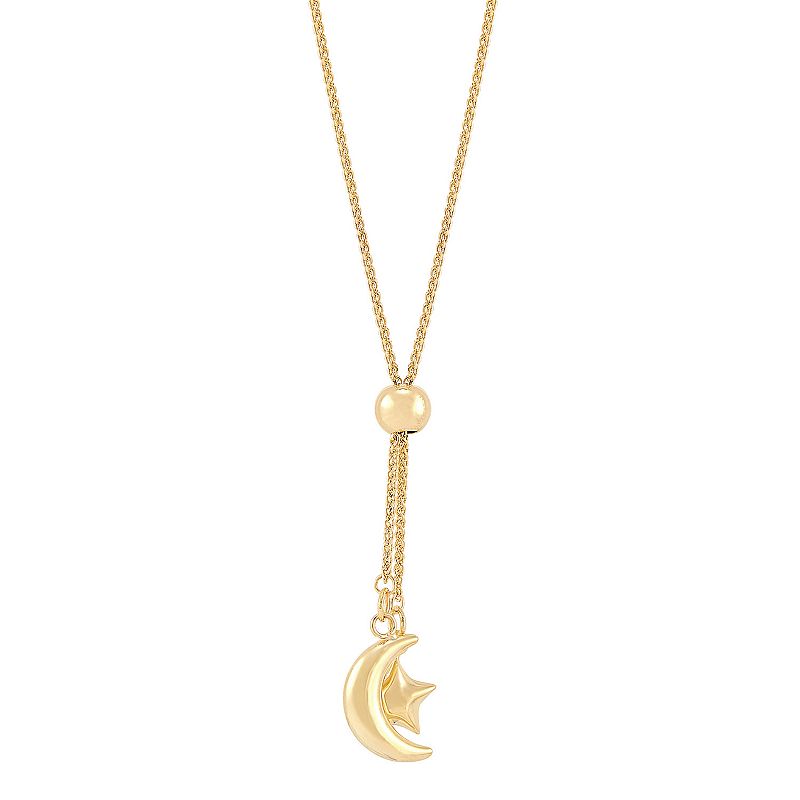 Everlasting Gold 10K Gold Star & Moon Bead Lariat Necklace, Womens, Size: