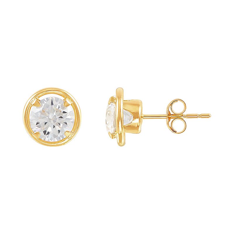 Everlasting Gold 14k Gold Cubic Zirconia Round Stud Earrings, Womens, Yell