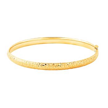 10k Gold Textured Hinged Bangle Bracelet
