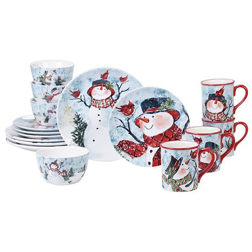 Certified International Watercolor Snowman 16 Pc Dinnerware Set