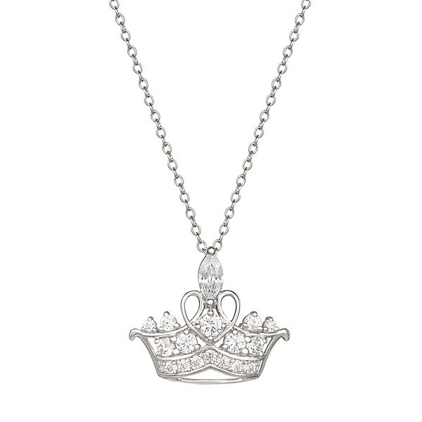 Kids Sterling Silver Princess Tiara Bar Necklace