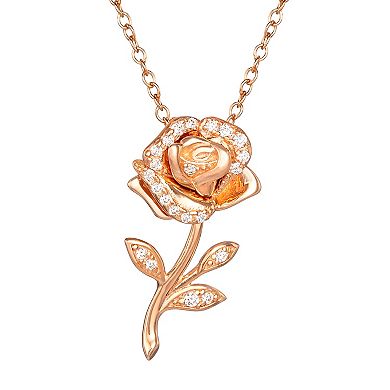 Disney Princess Sterling Silver Cubic Zirconia Rose Pendant Necklace