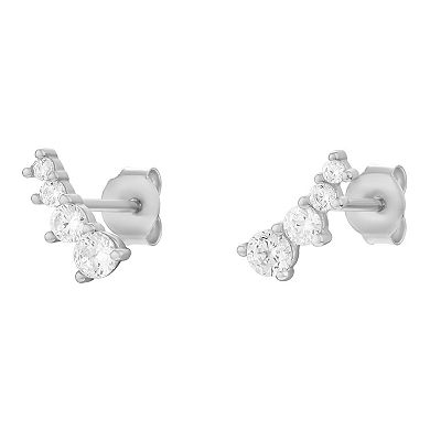 PRIMROSE Sterling Silver Cubic Zirconia Graduated Curved Stud Earrings