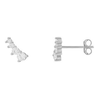PRIMROSE Sterling Silver Cubic Zirconia Graduated Curved Stud Earrings