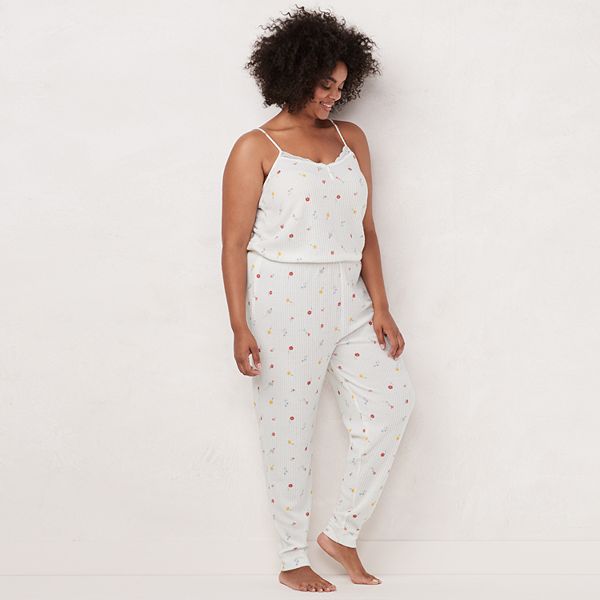 Plus Size Lc Lauren Conrad Strappy Thermal One Piece Pajamas