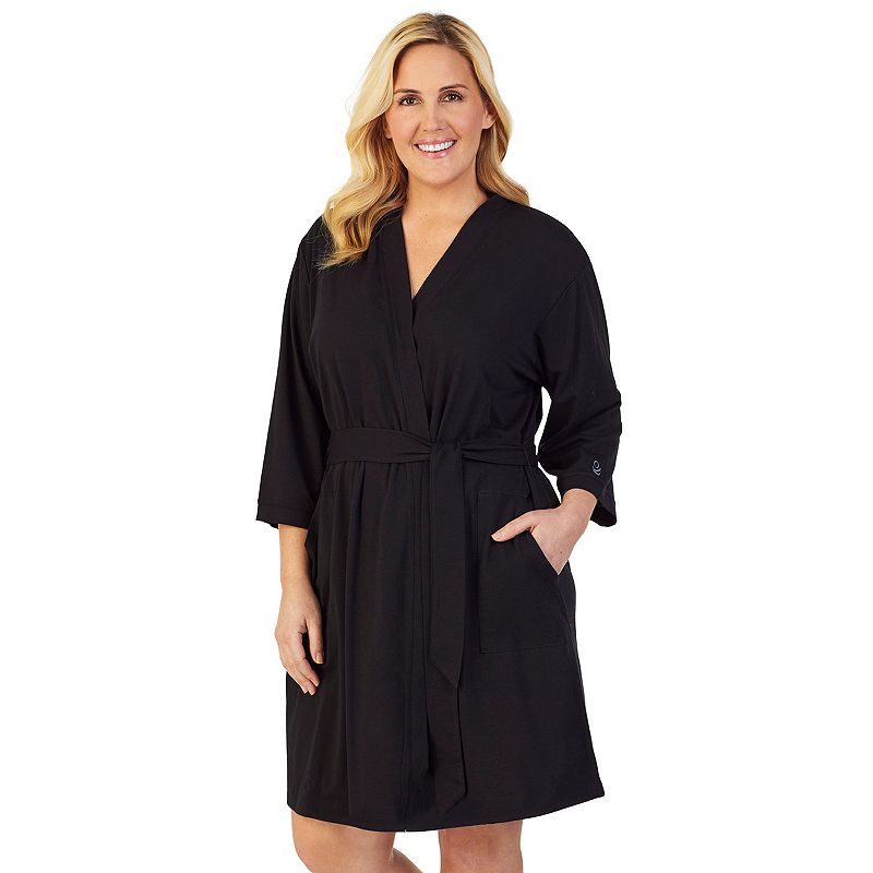 Plus Size Cuddl Duds Essentials Wrap Robe, Womens, Size: 2XL, Black