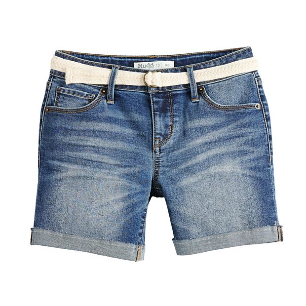 Girls 7 16 Plus Size Mudd Belted Denim Midi Shorts