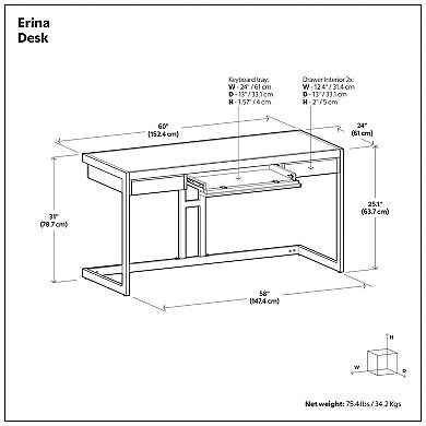 Simpli Home Erina Modern Industrial Writing Office Desk