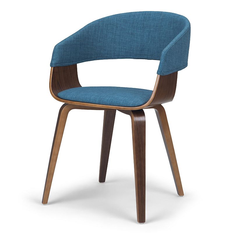 Lowell Mid Century Modern Bentwood Dining Chair in Light Grey Linen Look Fabric-Color:Blue