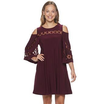 Women's Nina Leonard Lace Cold-Shoulder Shift Dress
