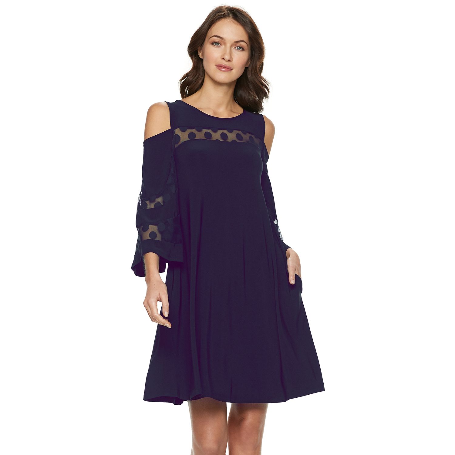 nina leonard cold shoulder dress