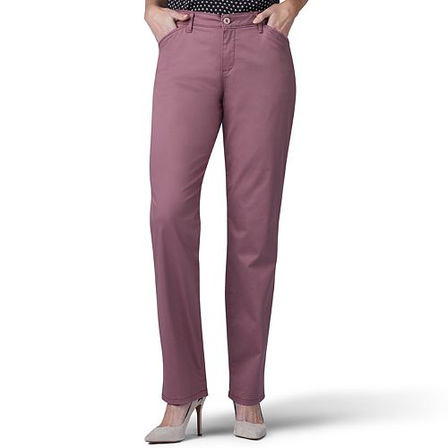 Petite Lee Relaxed Fit Straight Leg Twill Mid-Rise Pants
