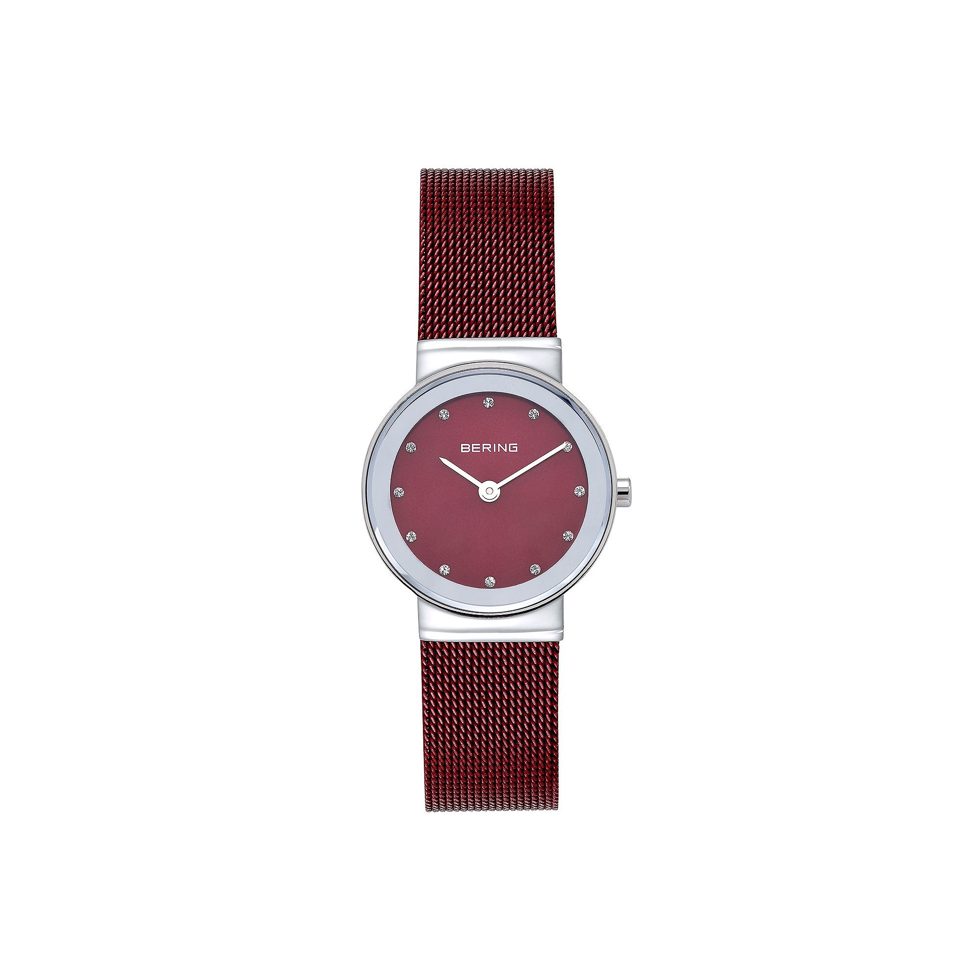 BERING Womens Classic Watch With Crystals & Red Mesh Strap, Size: Small
