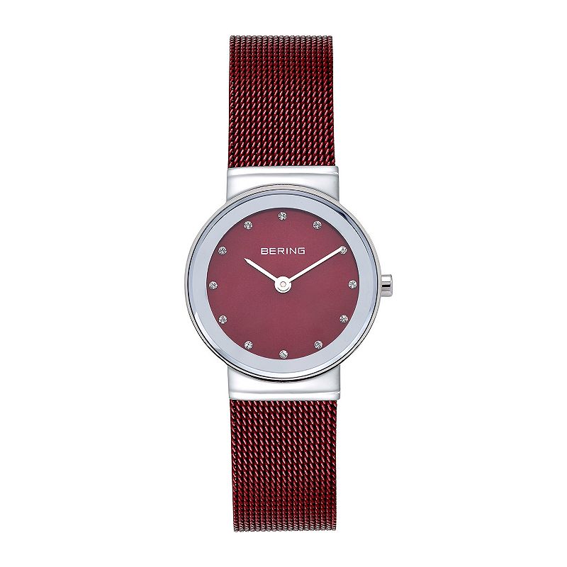 BERING Women's Classic Watch With Crystals & Red Mesh Strap, Size: Small