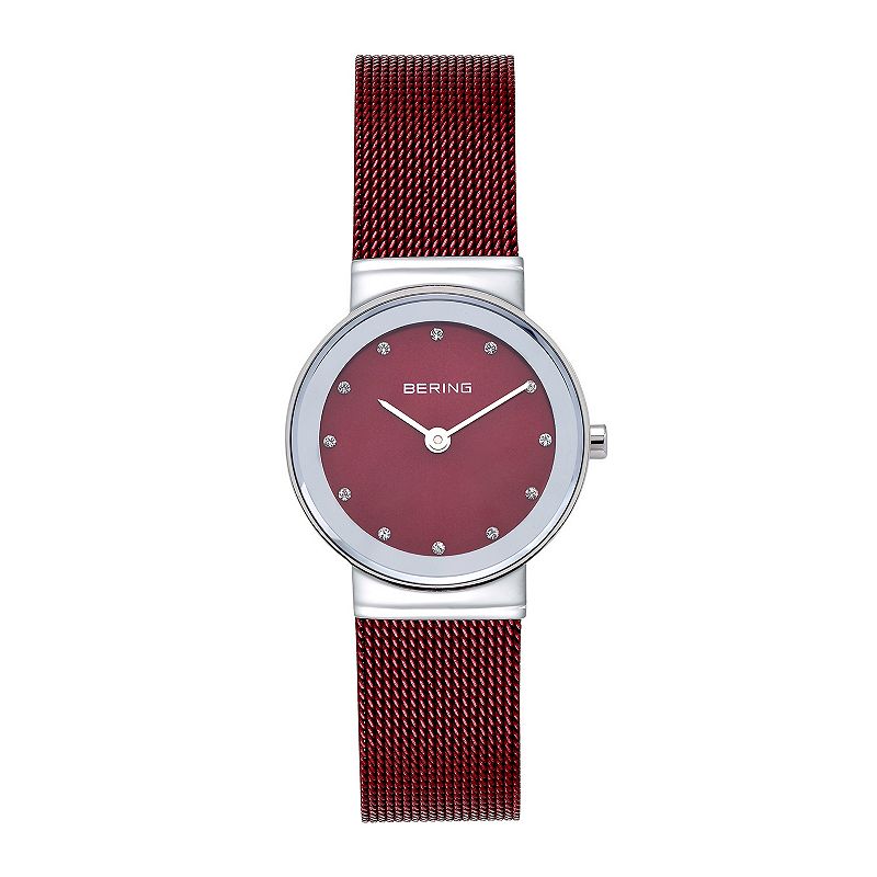 BERING Womens Classic Watch With Crystals & Red Mesh Strap, Size: Small