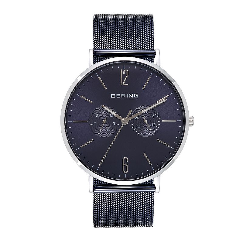 BERING Men's Classic Two Tone Stainless Steel Mesh Watch - 14240-303, Size: Large, Blue