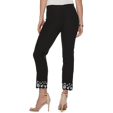 Women's ELLE™ Embroidered Scallop Pull-On Midrise Ankle Pants
