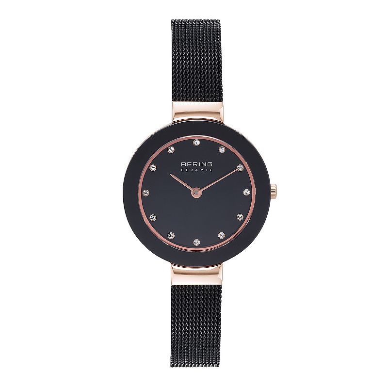BERING Womens Crystal Accent Ceramic Watch - 11429-166, Size: Small, Black