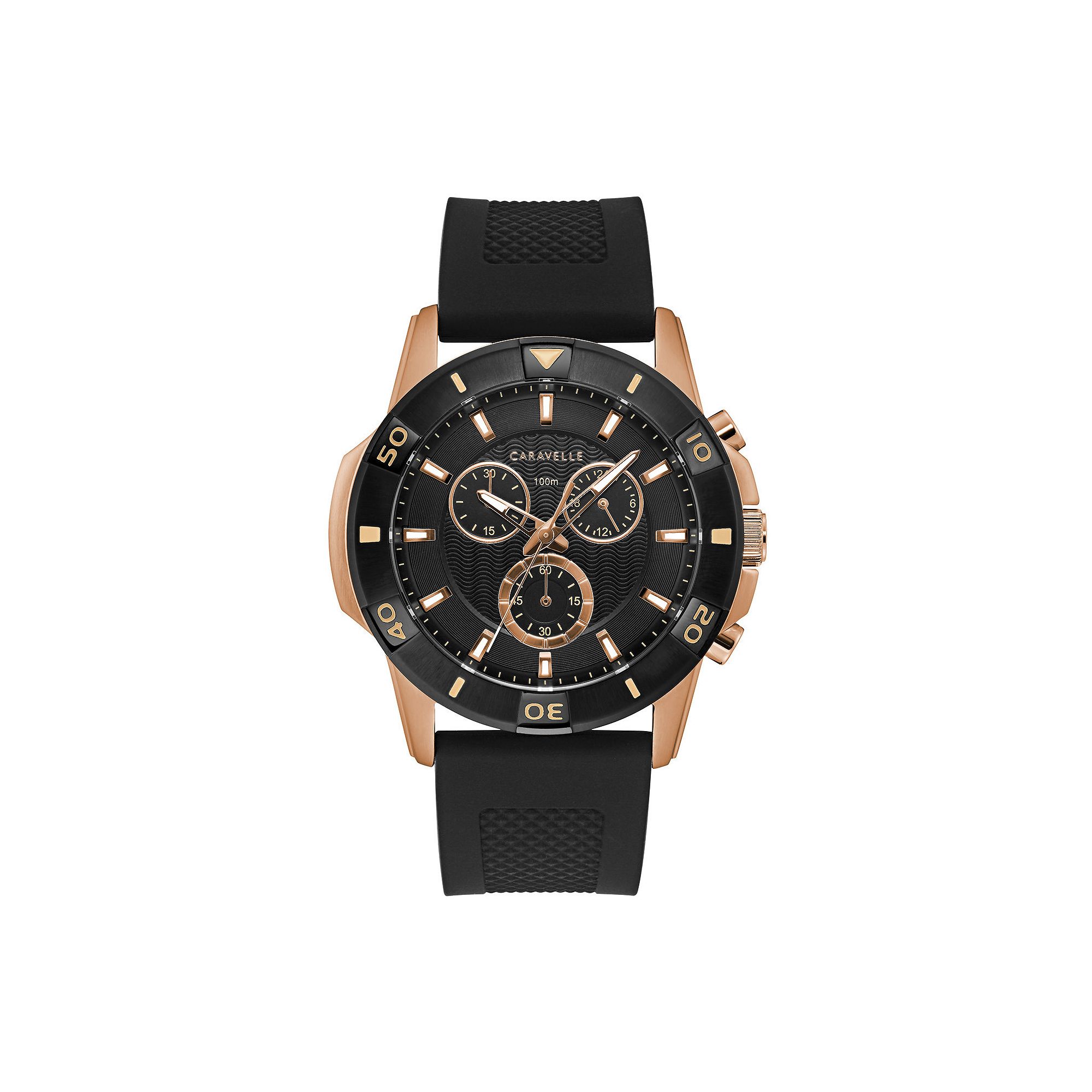 Caravelle by Bulova Mens Chronograph Black Silicone Watch - 45B157, Size: 