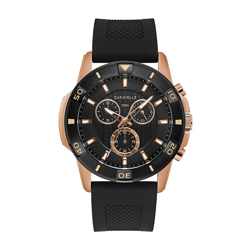 Caravelle by Bulova Mens Chronograph Black Silicone Watch - 45B157, Size: 