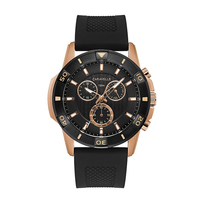 Caravelle by Bulova Men's Chronograph Black Silicone Watch - 45B157, Size: XL
