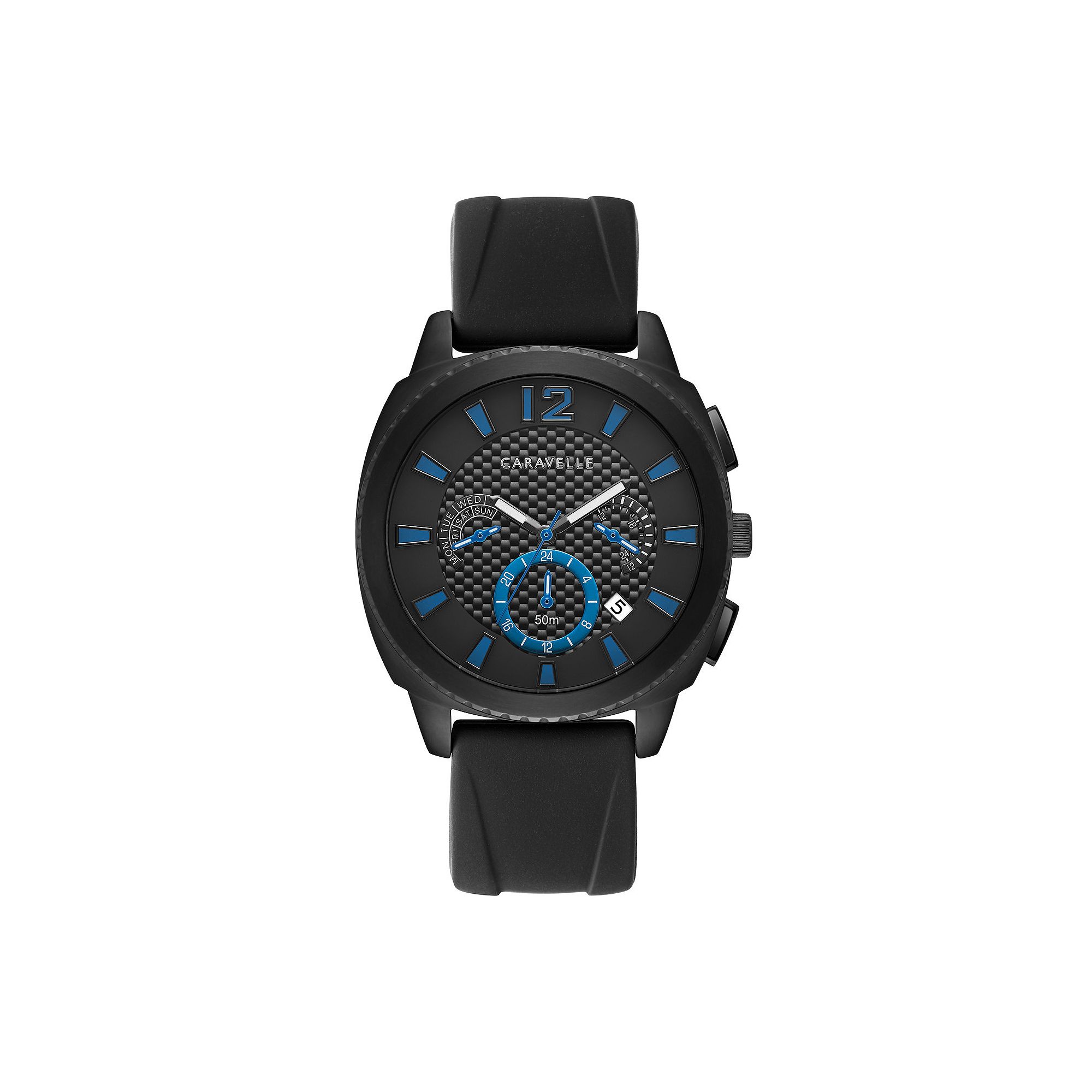 Caravelle by Bulova Mens Dual Time Black Silicone Strap Watch - 45B159, Si