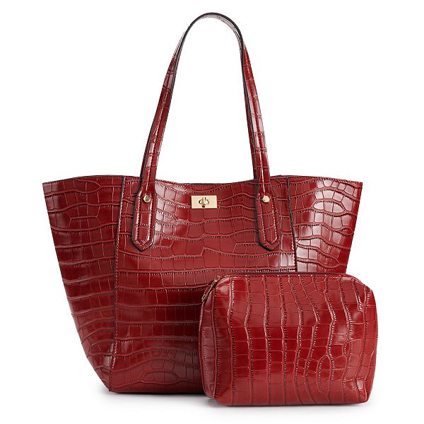 Mellow World Crocodile Print Embossed Tote & Pouch