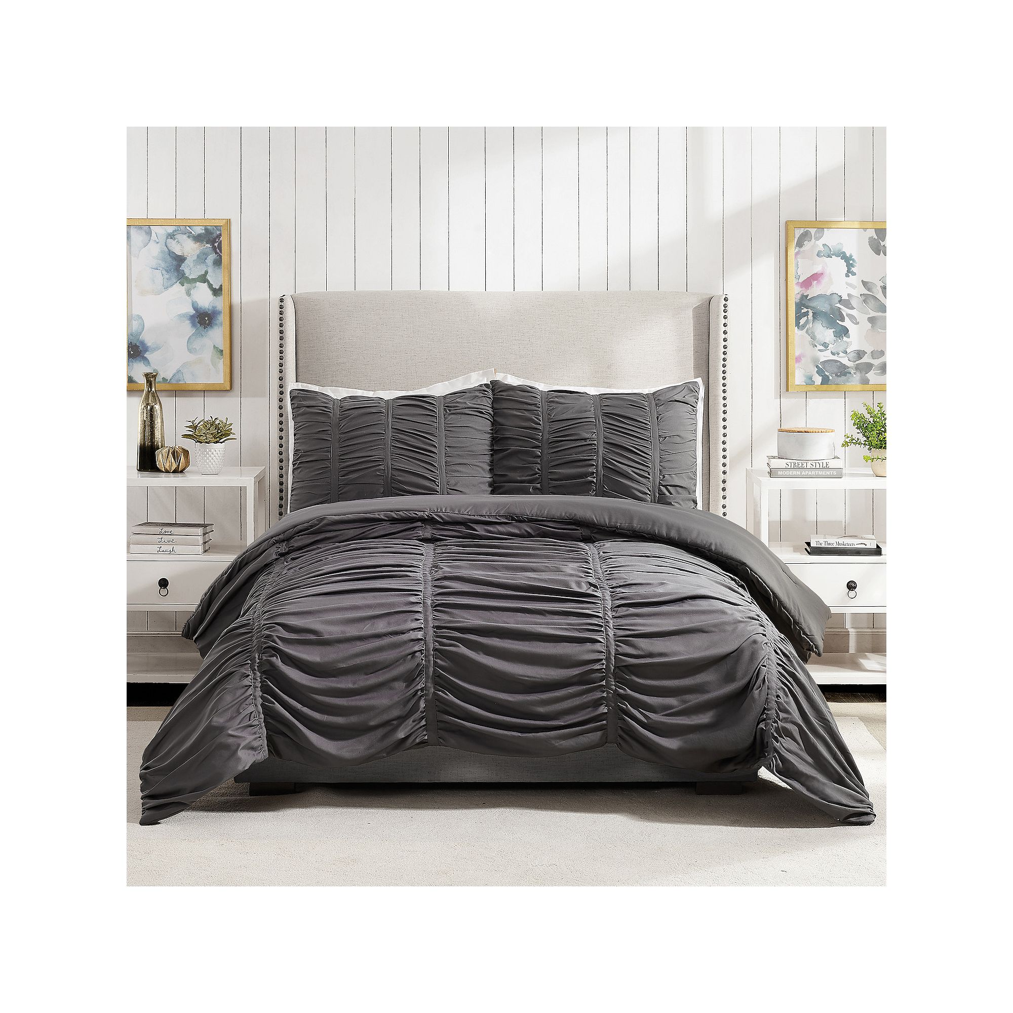 Modern Heirloom Emily Textured Comforter Set, Dark Gray
