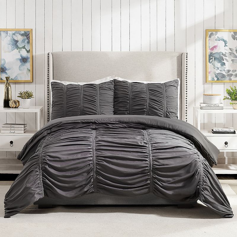 Modern Heirloom Emily Textured Comforter Set, Grey, Full/Queen