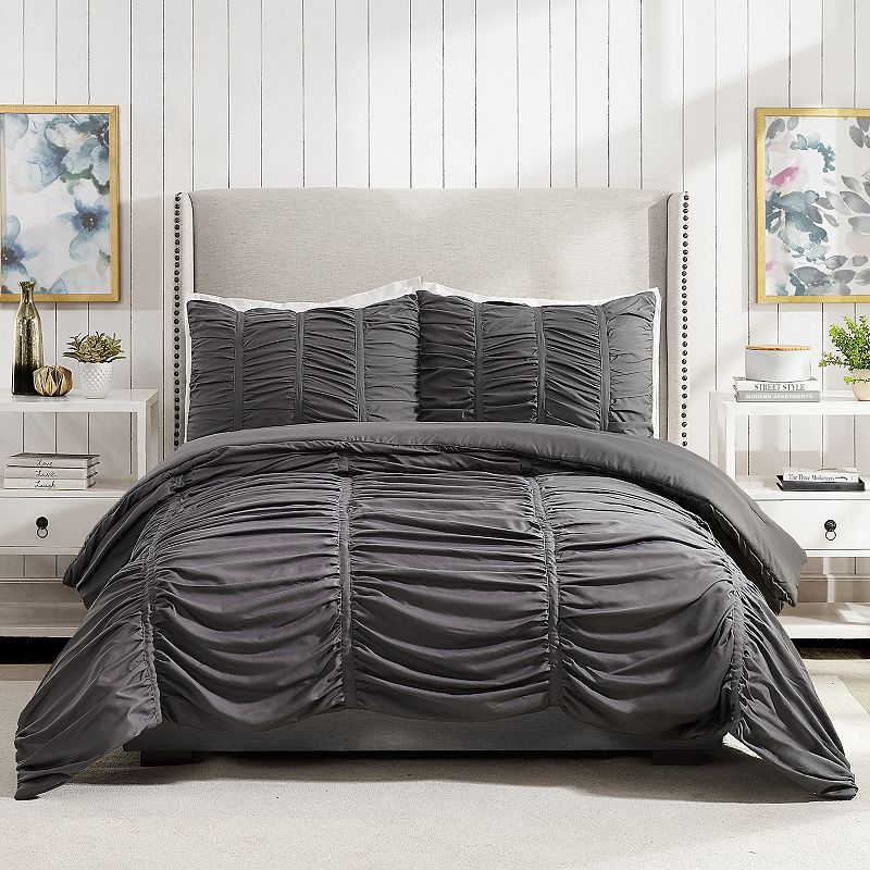 Modern Heirloom Emily Textured Comforter Set, Grey, King