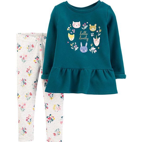 Baby Girl Carter's 2Piece Fleece Peplum Top & Floral Legging Set