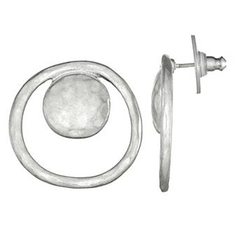 Bella Uno Worn Silver Open Disc Circle Earrings