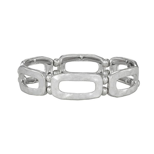 Women's Bella Uno Worn Silver Open Rectangle Stretch Bracelet