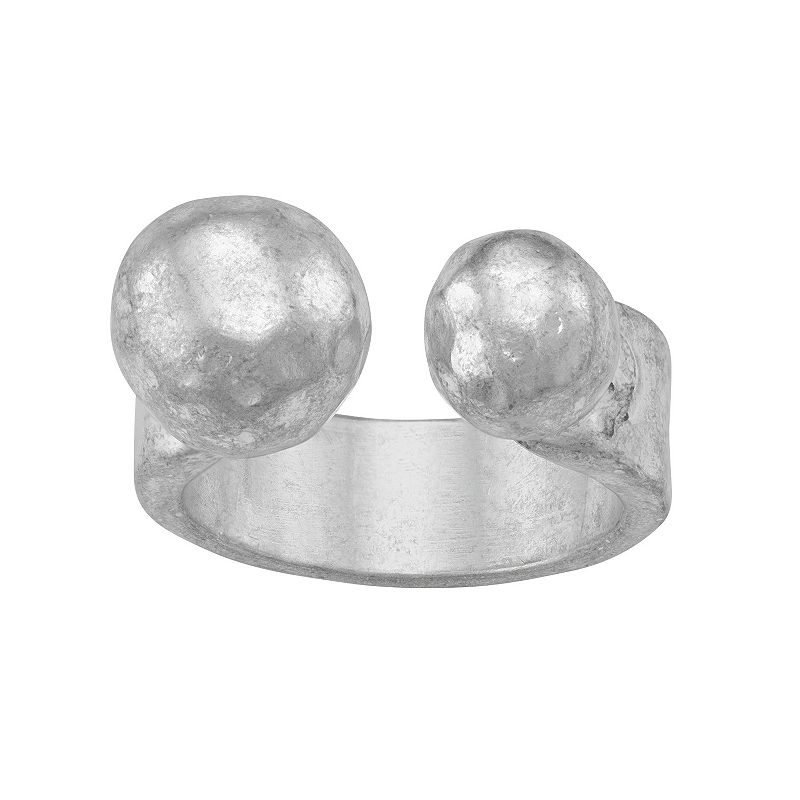 Womens Bella Uno Worn Silver Bead Ring, Size: 8
