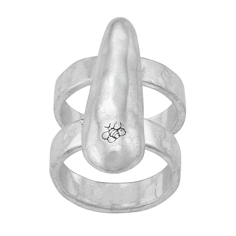 Womens Bella Uno Worn Silver Teardrop Ring, Size: 8