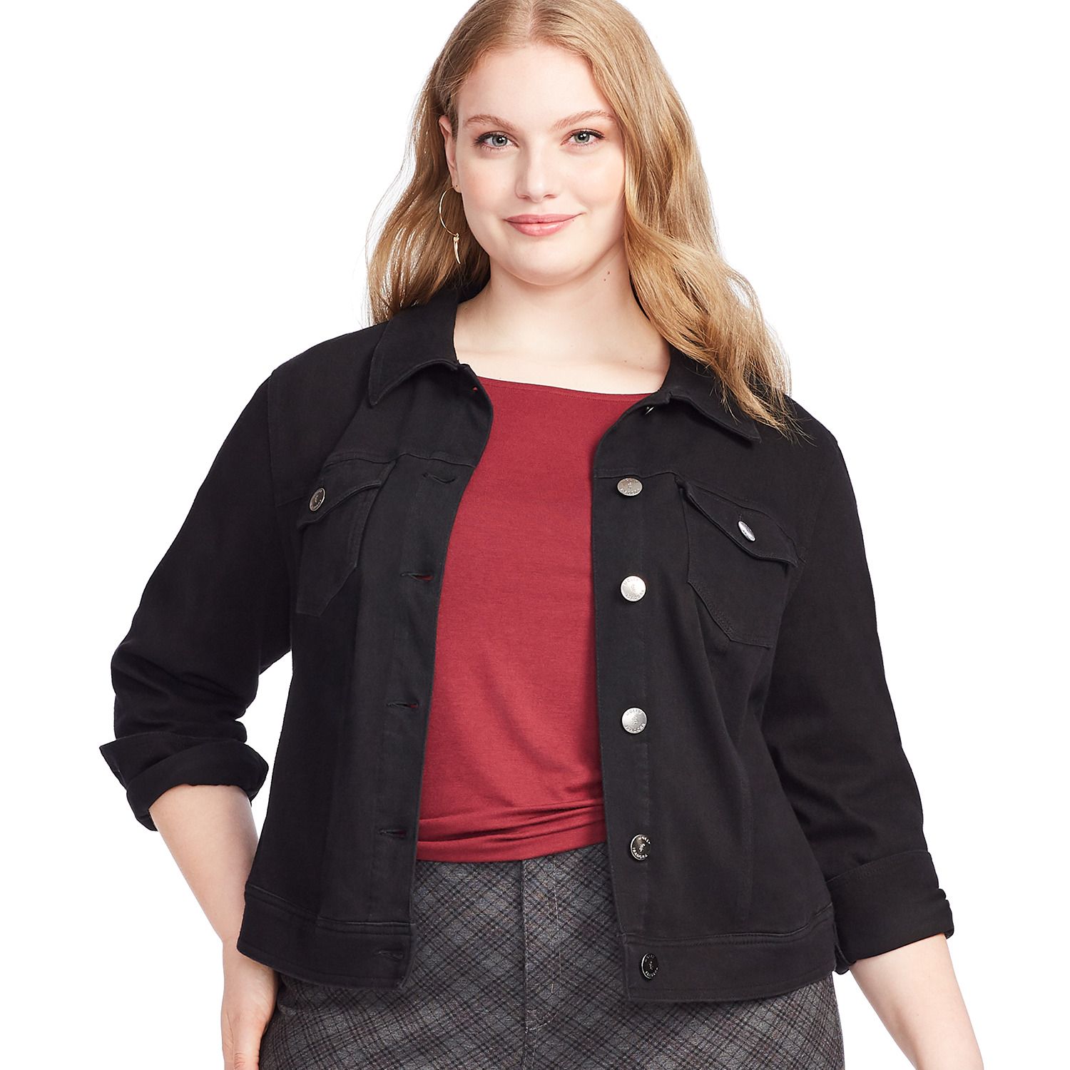 plus size black denim jacket