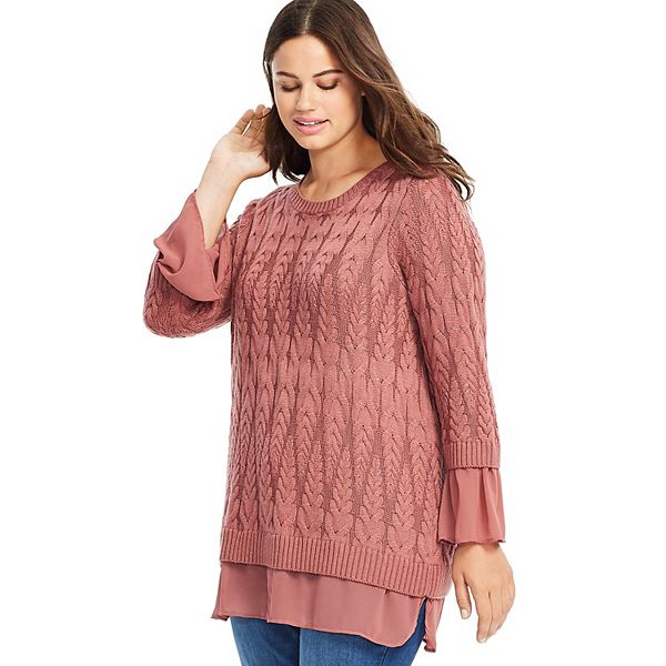 Plus Size East Adeline by Dia & Co Mixed Media Sweater