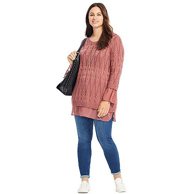 Plus Size East Adeline by Dia&Co Mixed Media Sweater