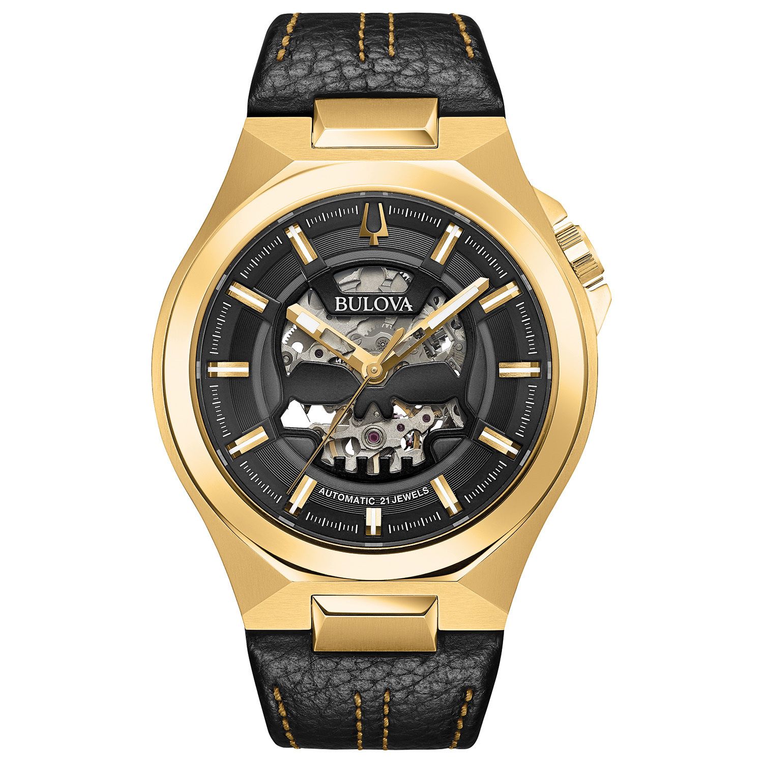 bulova skeleton watch black