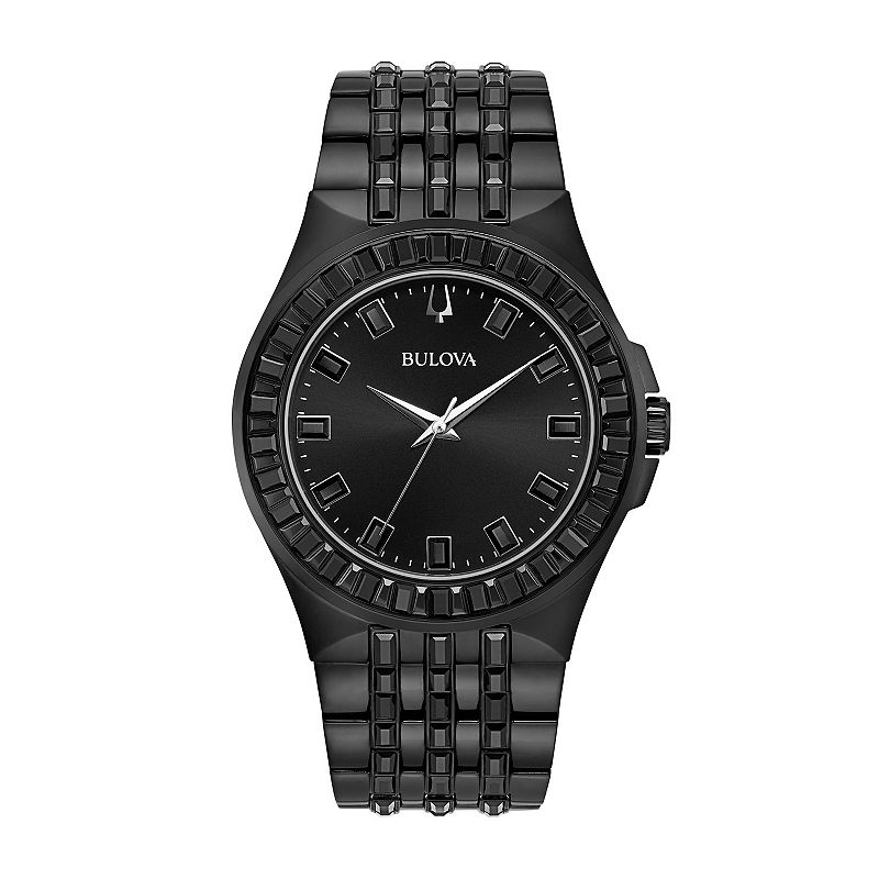 Bulova Mens Black Crystal Accent Stainless Steel Watch - 98A240, Size: Lar