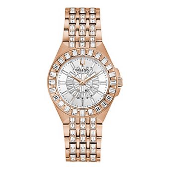 Bulova Women's Rose Gold-Tone Crystal Baguette Watch - 98L268