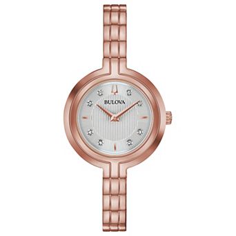 Bulova Women's Rhapsody Diamond Accent Rose Gold-Tone Stainless Steel Watch - 97P145