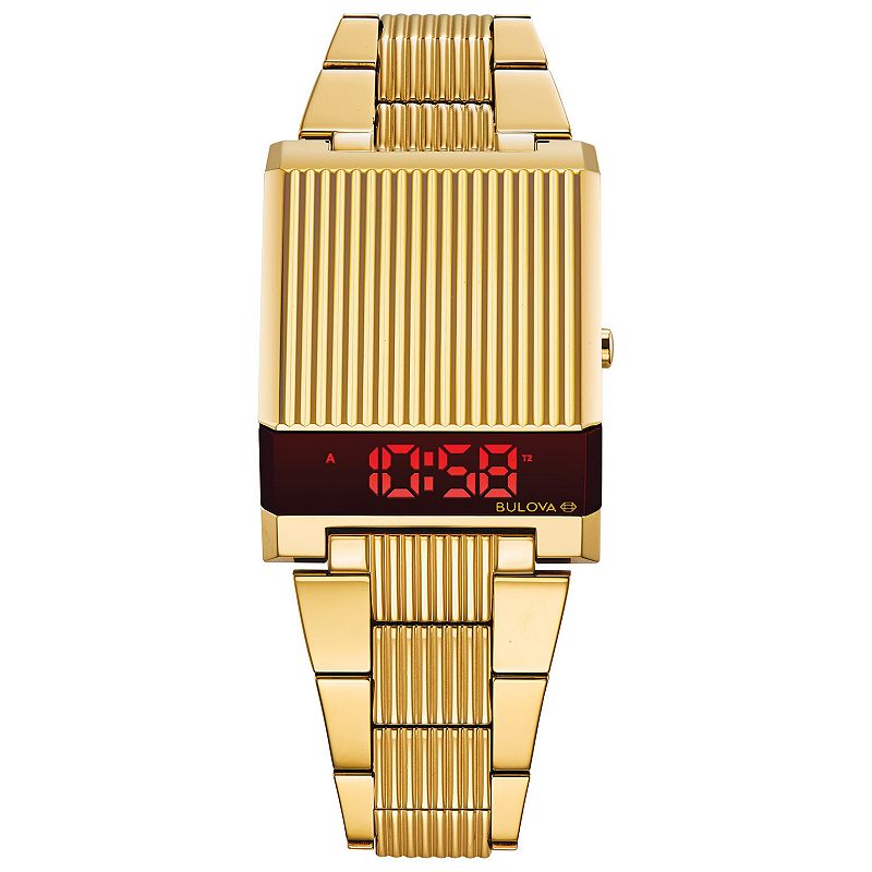 Bulova Mens Computron Gold-Tone Stainless Steel Digital Watch - 97C110, Si
