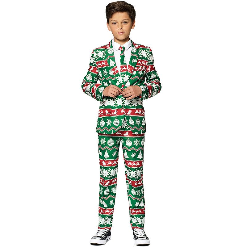 Boys 4-16 Suitmeister Green Nordic Christmas Suit, Boys, Size: 14-16