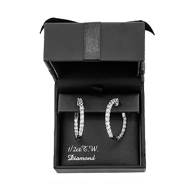 Sterling Silver 1/2 Carat T.W. Diamond Hoop Earrings
