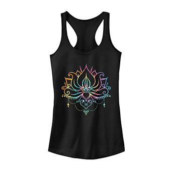 Juniors' Rainbow Henna Lotus Bloom Racerback Tank Top