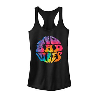 Juniors' No Bad Vibes Bubble Tie Dye Text Tank Top